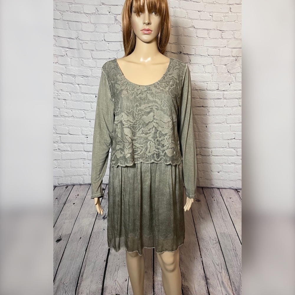 New Cherishh Silk Cotton Lace Gauze Long Sleeve Dress Made In Italy Size M
